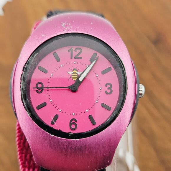 Oui Art Women's Watch Pink Black Retro Dial Adjustable Canvas Hook & Loop Band - Picture 2 of 7